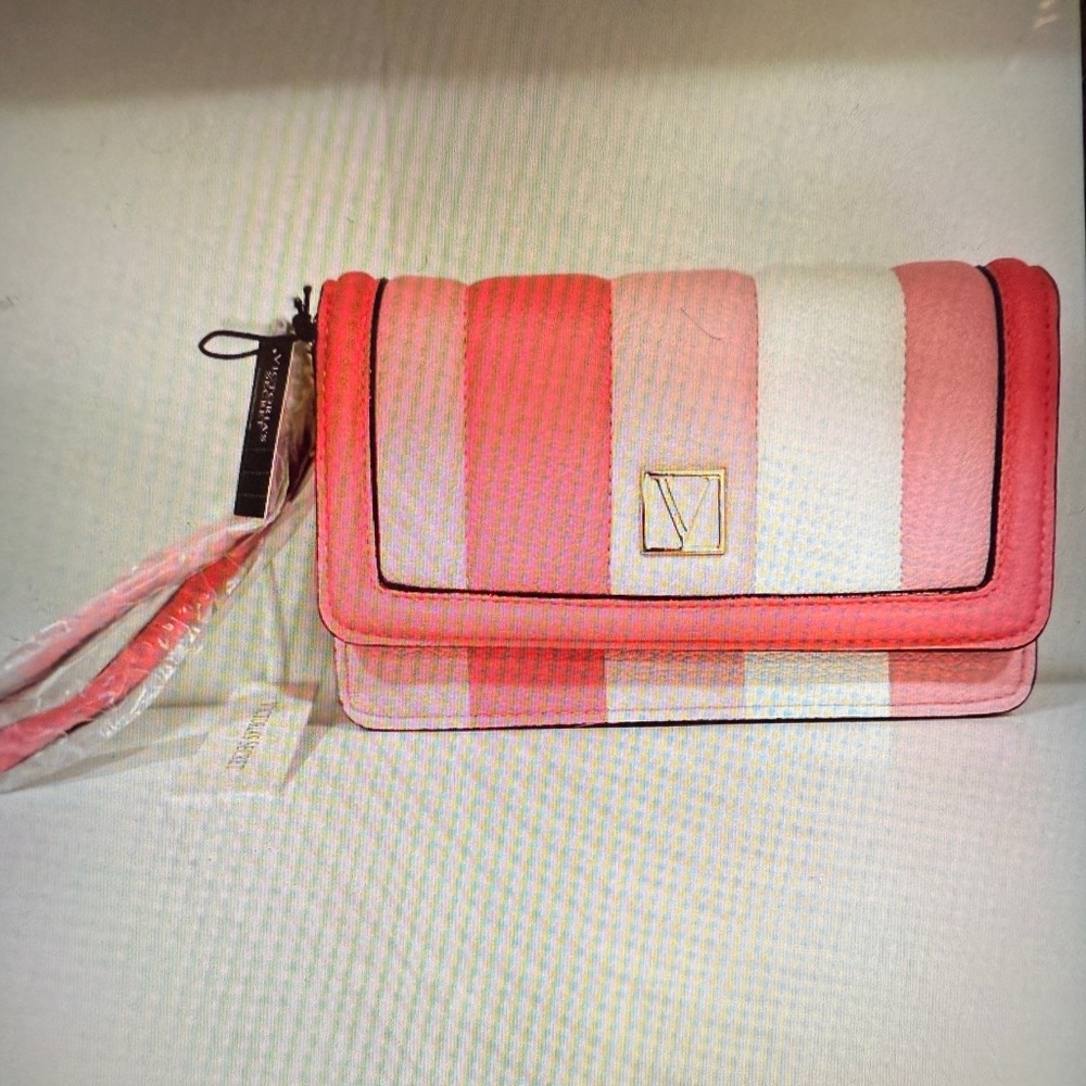Valentino Pink and White Clutch with Striped Design